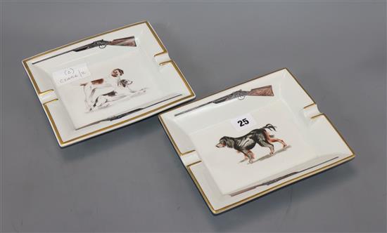 Hermes Paris. A pair of gun dog porcelain cigar ashtrays, water spaniel and pack dog